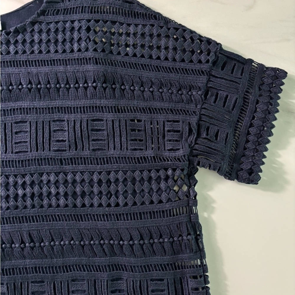 Vince Navy Lace Crochet Tee sz S oversized - Picture 5 of 9